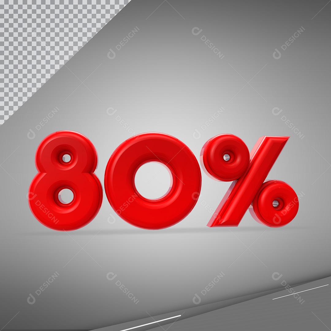 Elemento 3D Social Media Número 80% Vermelho Porcentagem Para Composição PNG Transparente