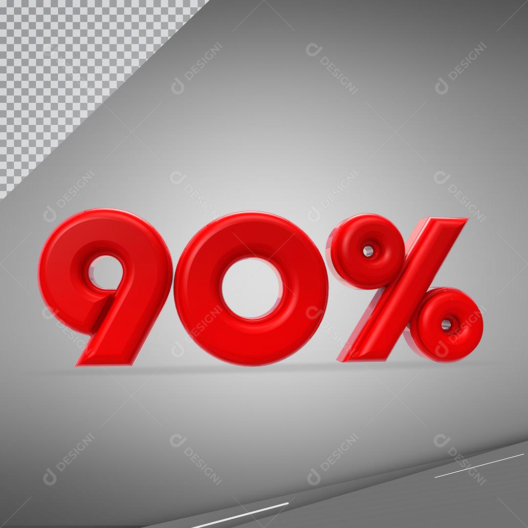 Elemento 3D Social Media Número 90% Vermelho Porcentagem Para Composição PNG Transparente Sem Fundo