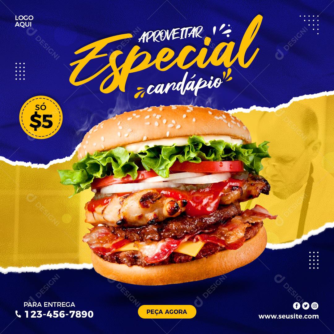 Hamburgueria Social Media Aproveitar Especial Cardápio PSD Editável