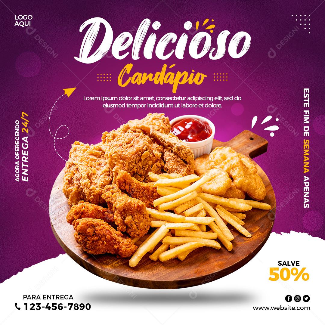 Social Media Hamburgueria Delicioso Cardápio PSD Editável