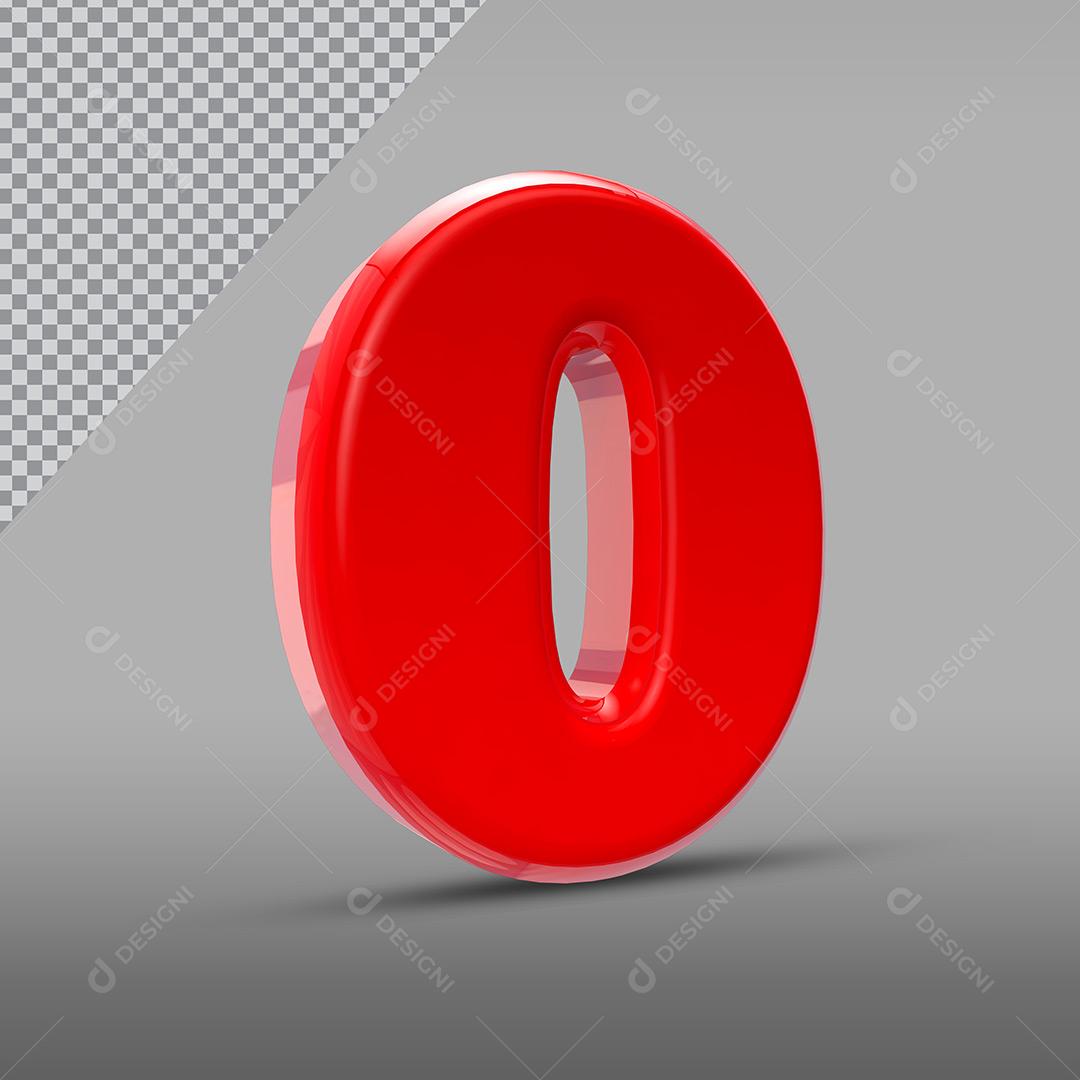 Elemento 3D Social Media Número 0 Vermelho Para Composição PNG