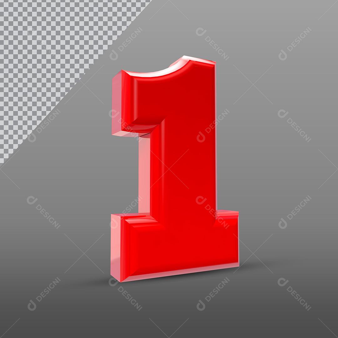 Elemento 3D Social Media Número 1 Vermelho Para Composição PNG Transparente Sem Fundo
