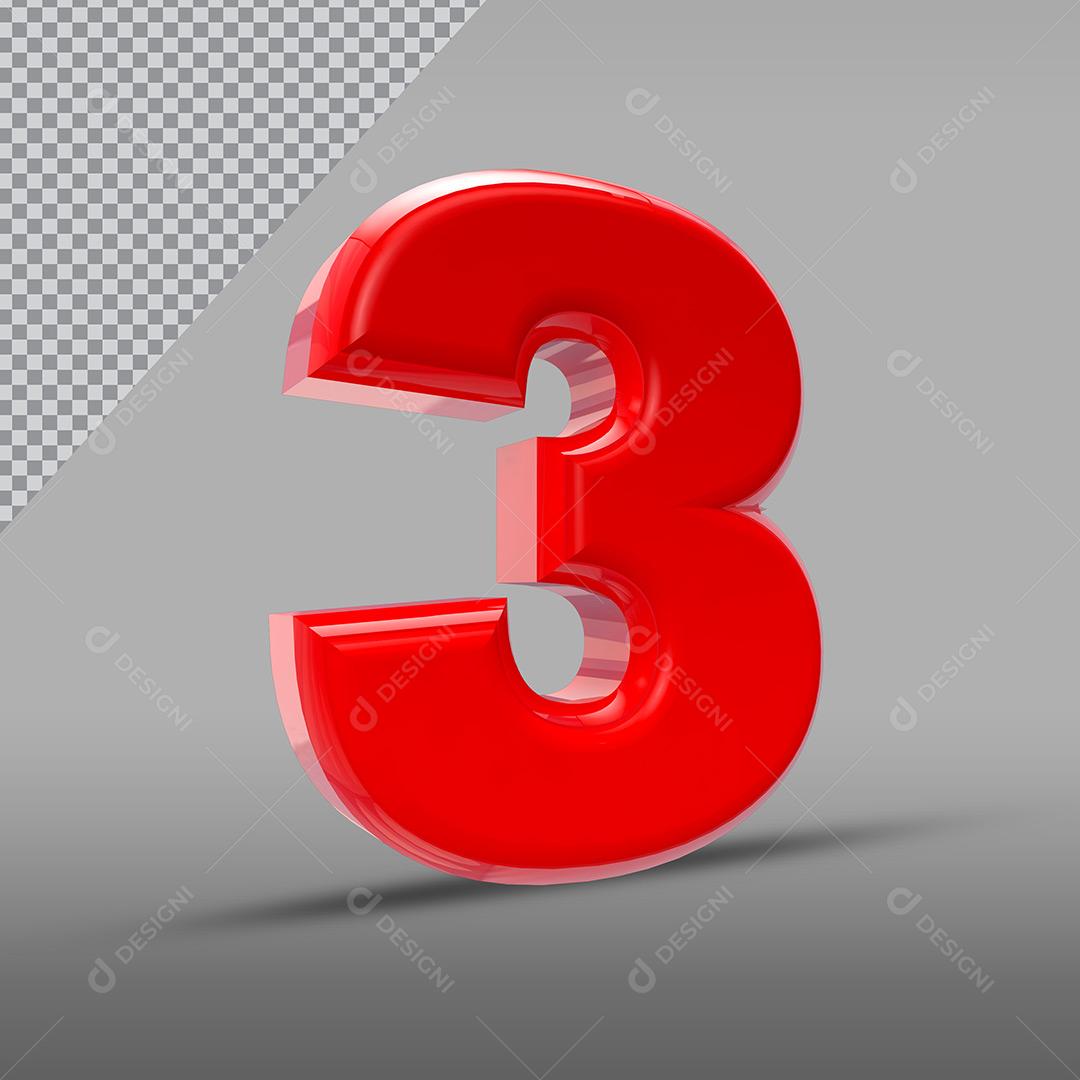 Elemento 3D Social Media Número 3 Vermelho Para Composição PNG Transparente Sem Fundo