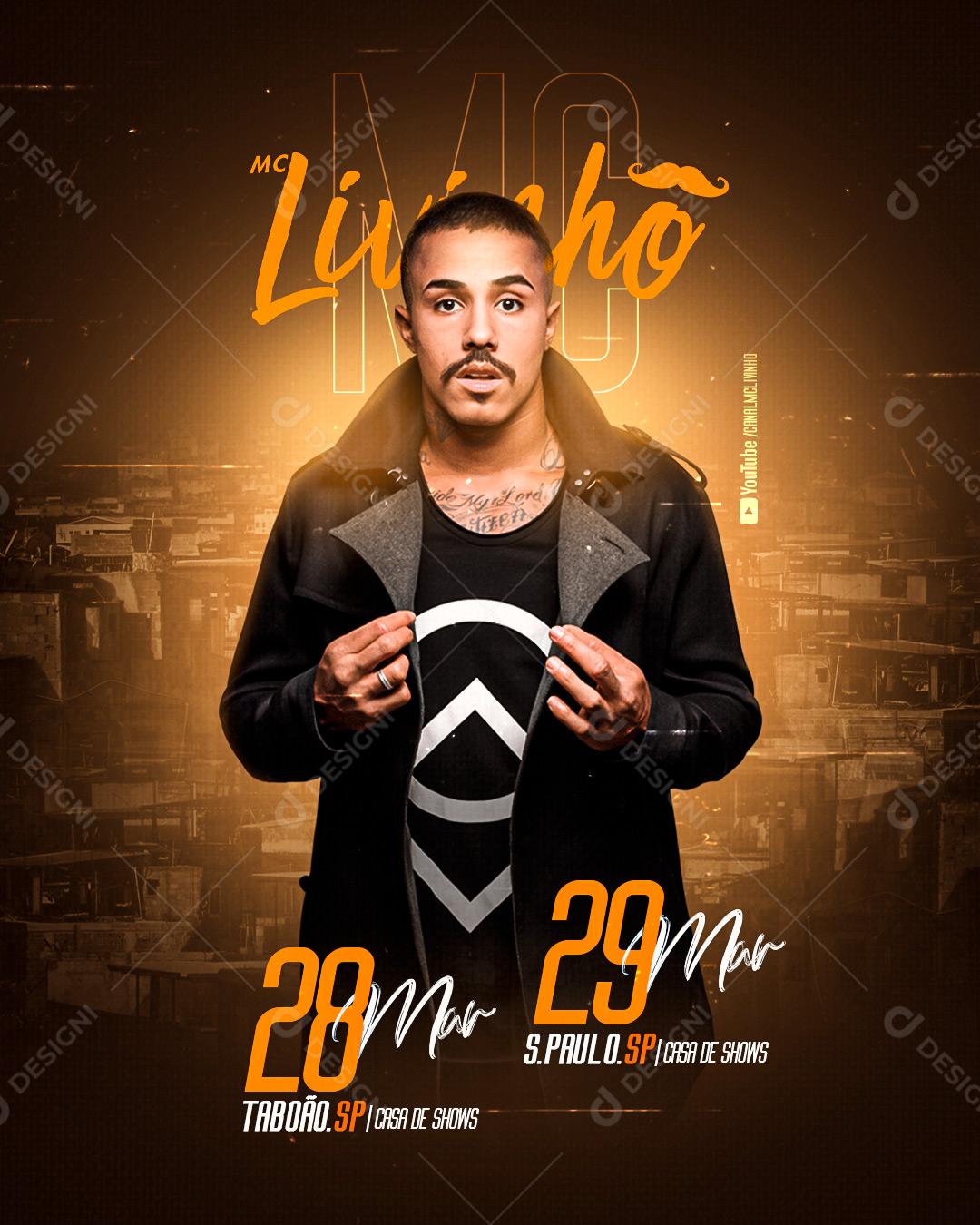 Social Media Flyers Shows Eventos Mc Livinho Feed PSD Editável