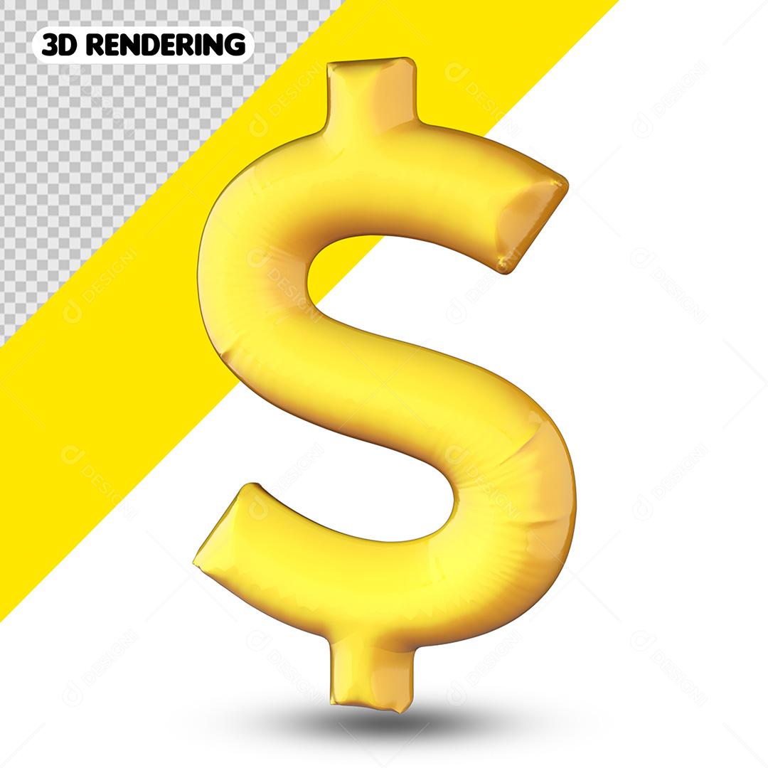 Elemento 3D para Composição Cifrão PSD Cor Editável