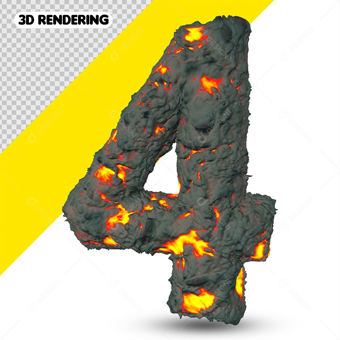Elementos 3D Para Composição Número 4 Efeito De Explosão PSD Cor Editável