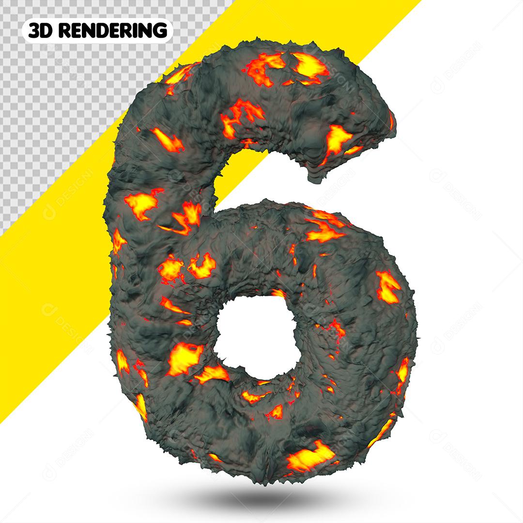 Elementos 3D Para Composição Número 6 Efeito De Explosão PSD Cor Editável
