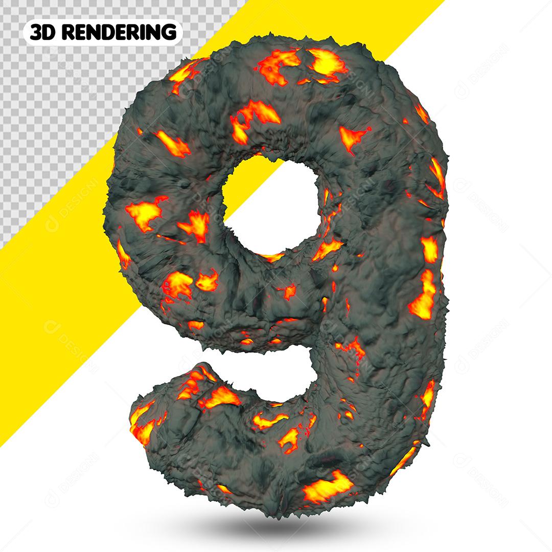 Elementos 3D Para Composição Número 9 Efeito De Explosão PSD Cor Editável