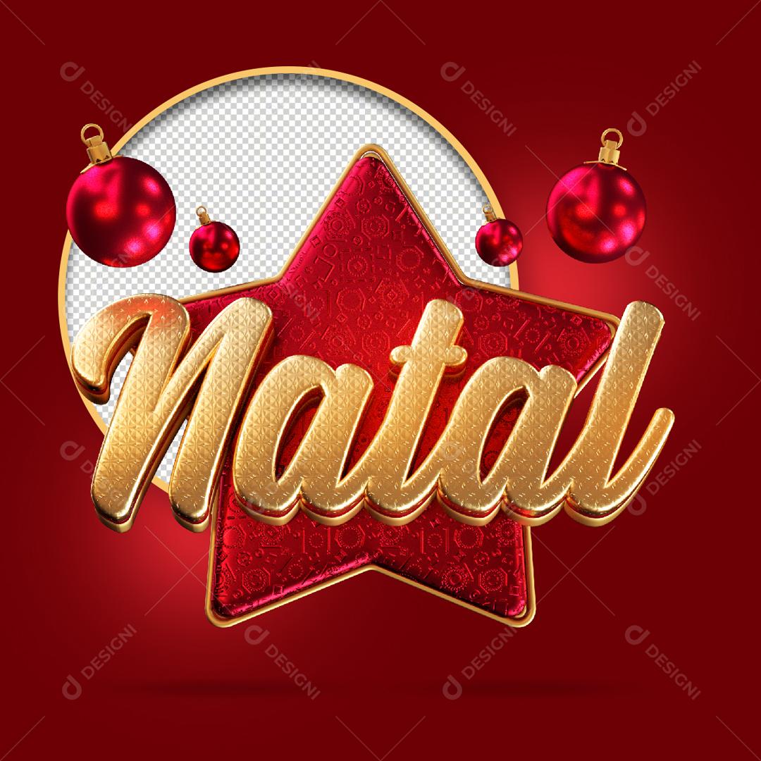 Selo 3D Para Composição Estrela De Natal Feliz Natal PSD Editável