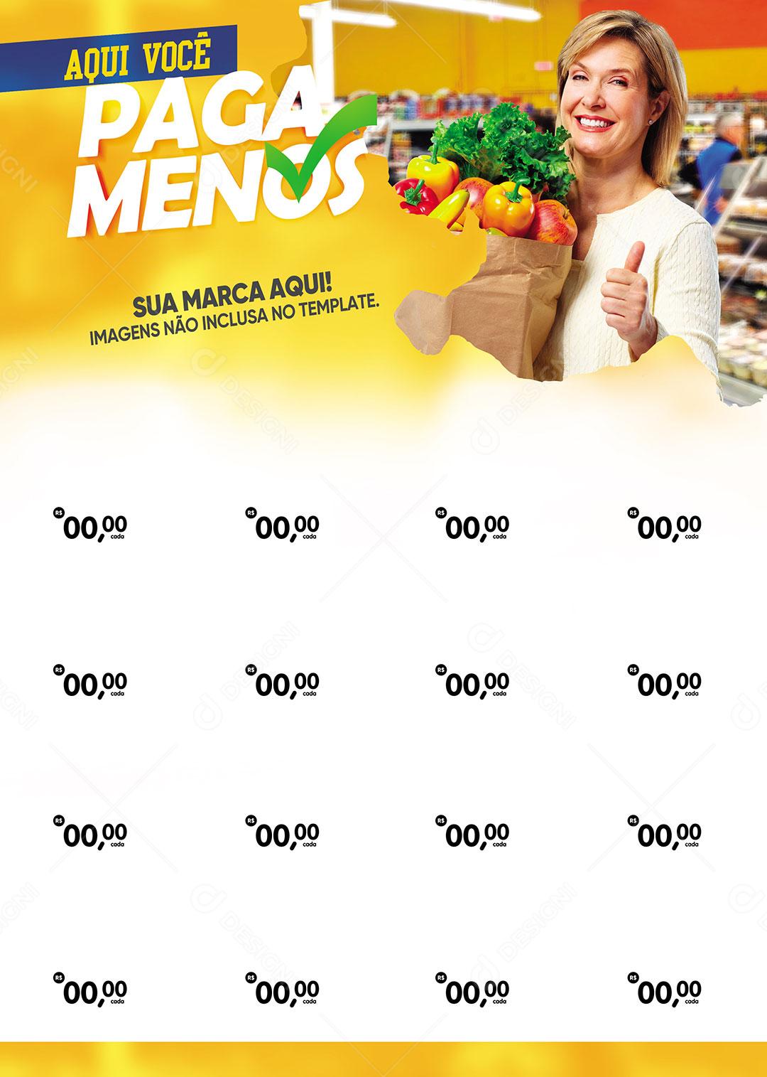 Social Media Encarte Supermercado Aqui Voce Paga Menos PSD Editável