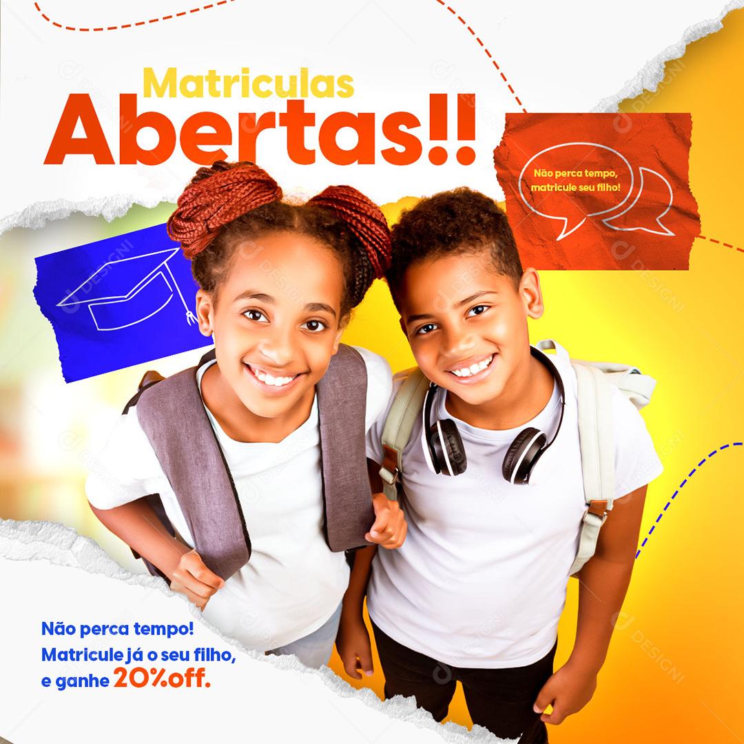 Post Escola Matrículas Abertas Social Media PSD Editável