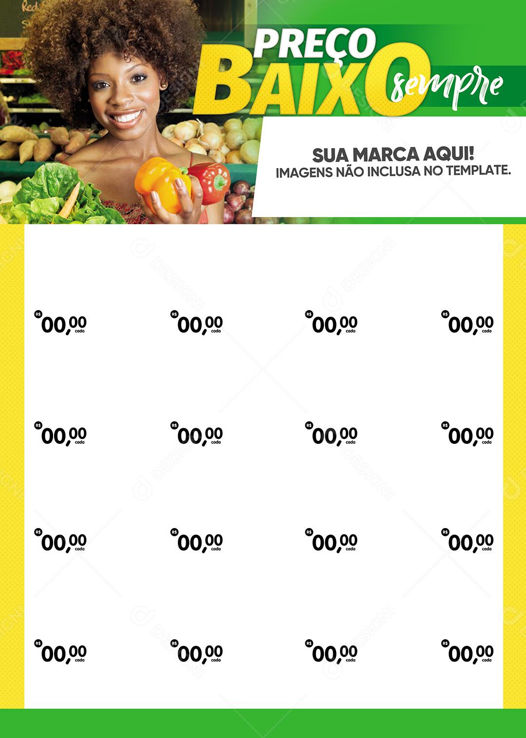 Encarte Social Media Supermercado Preço Baixo Sempre PSD Editável