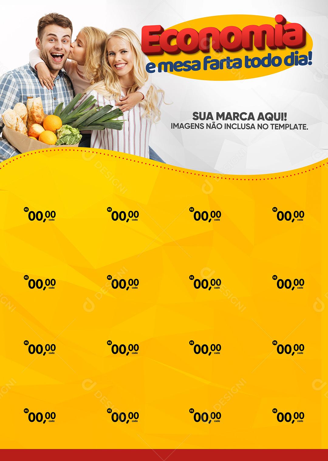 Encarte Social Media Supermercado Economia E Mesa Farta Todo Dia PSD Editável