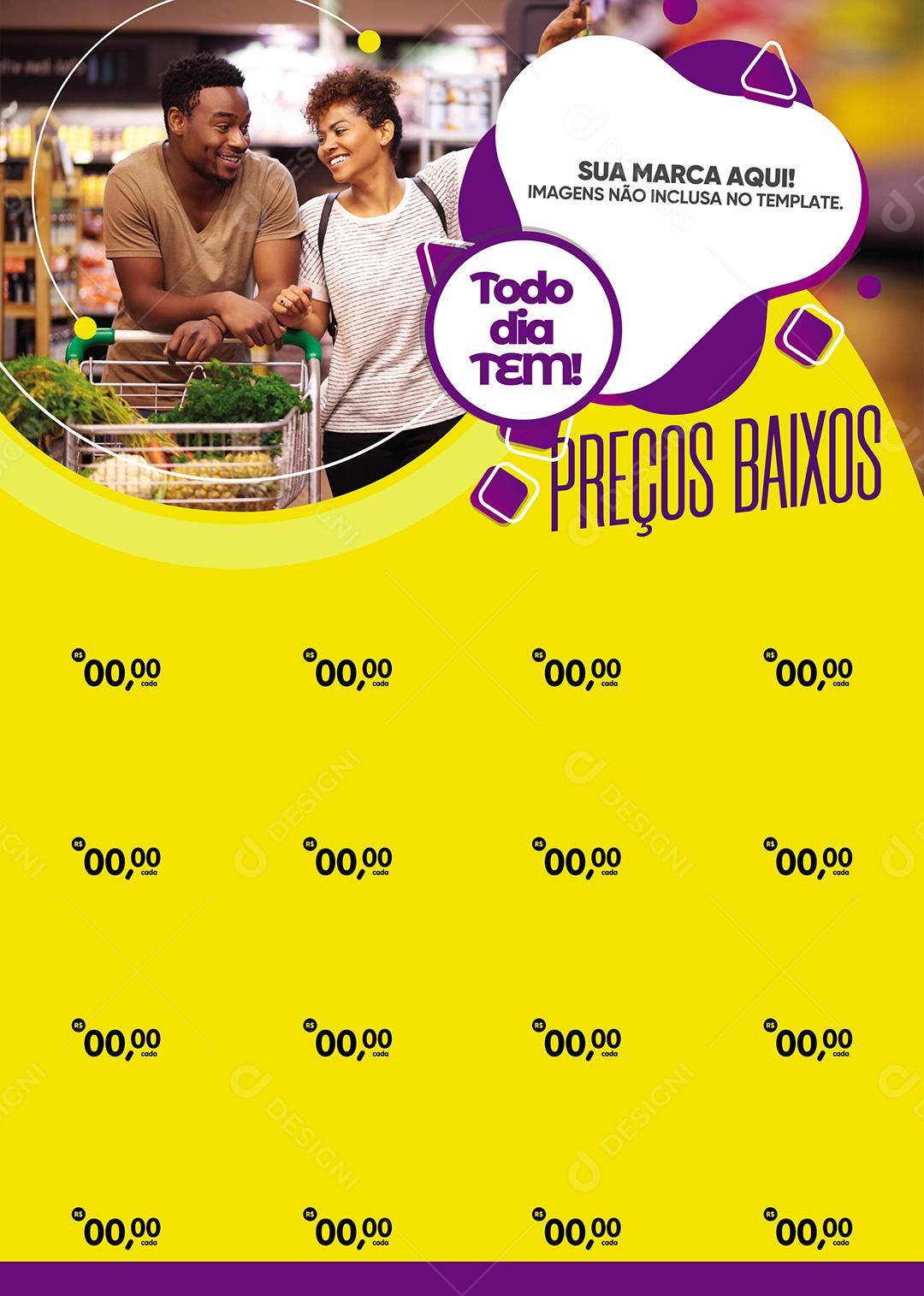 Encarte Social Media Supermercado Todo Dia Tem Preço Baixo PSD Editável