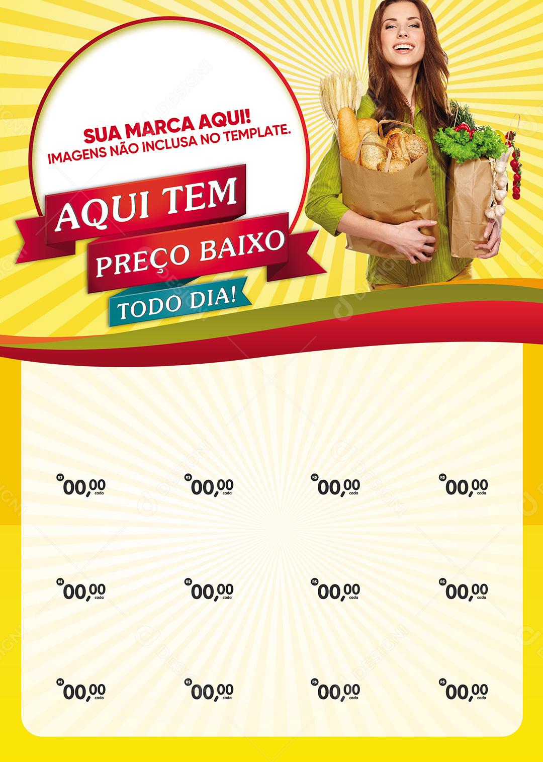 Encarte Social Media Supermercado Aqui Tem Preço Baixo Todo Dia PSD Editável