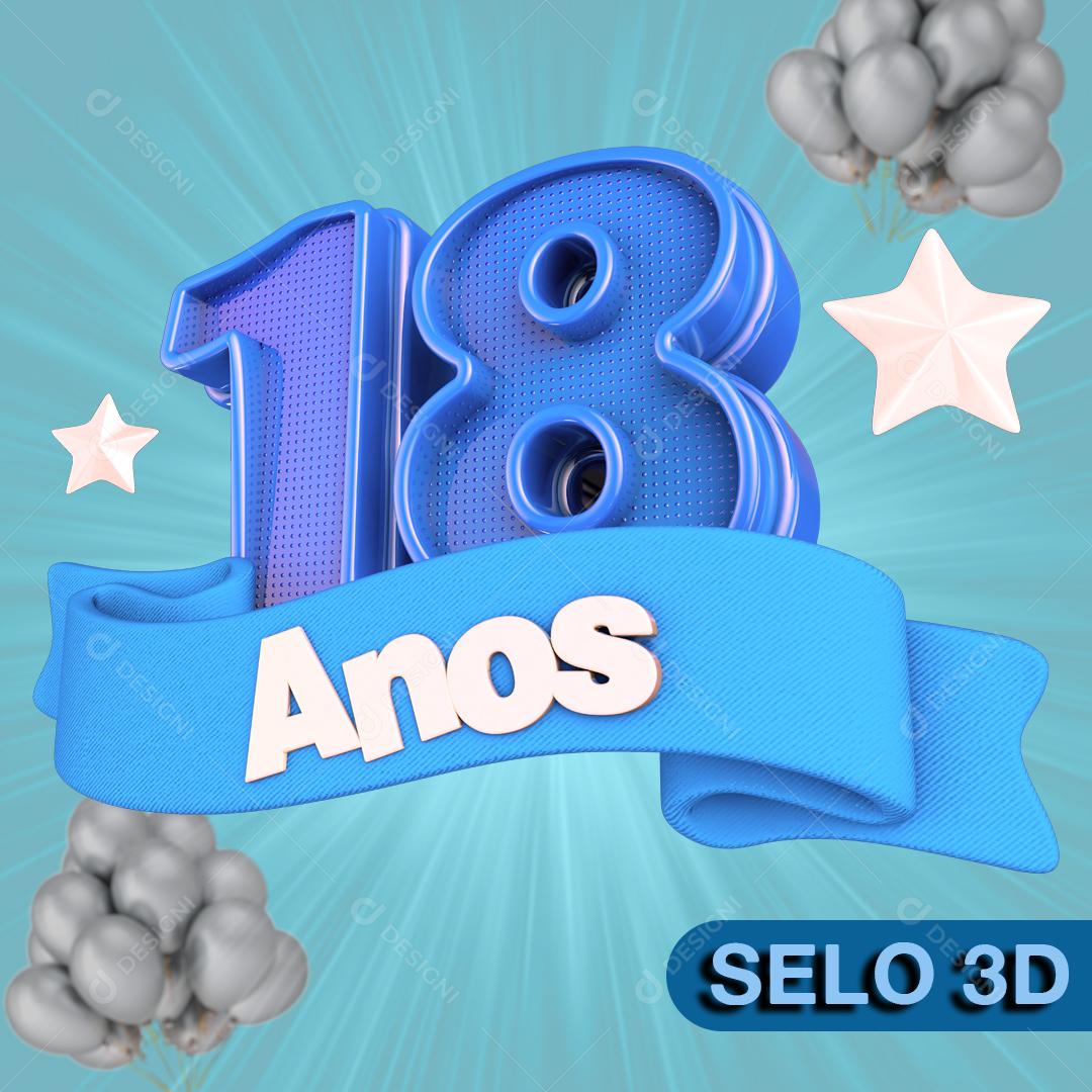 Selo 3D Para Composição 18 Ano Azul PNG Transparente Sem Fundo
