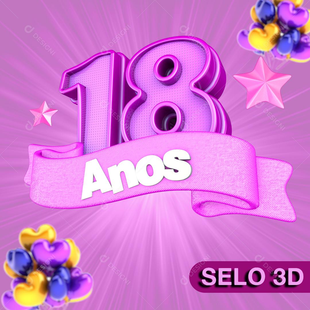 Selo 3D Para Composição 18 Ano Rosa PNG Transparente Sem Fundo