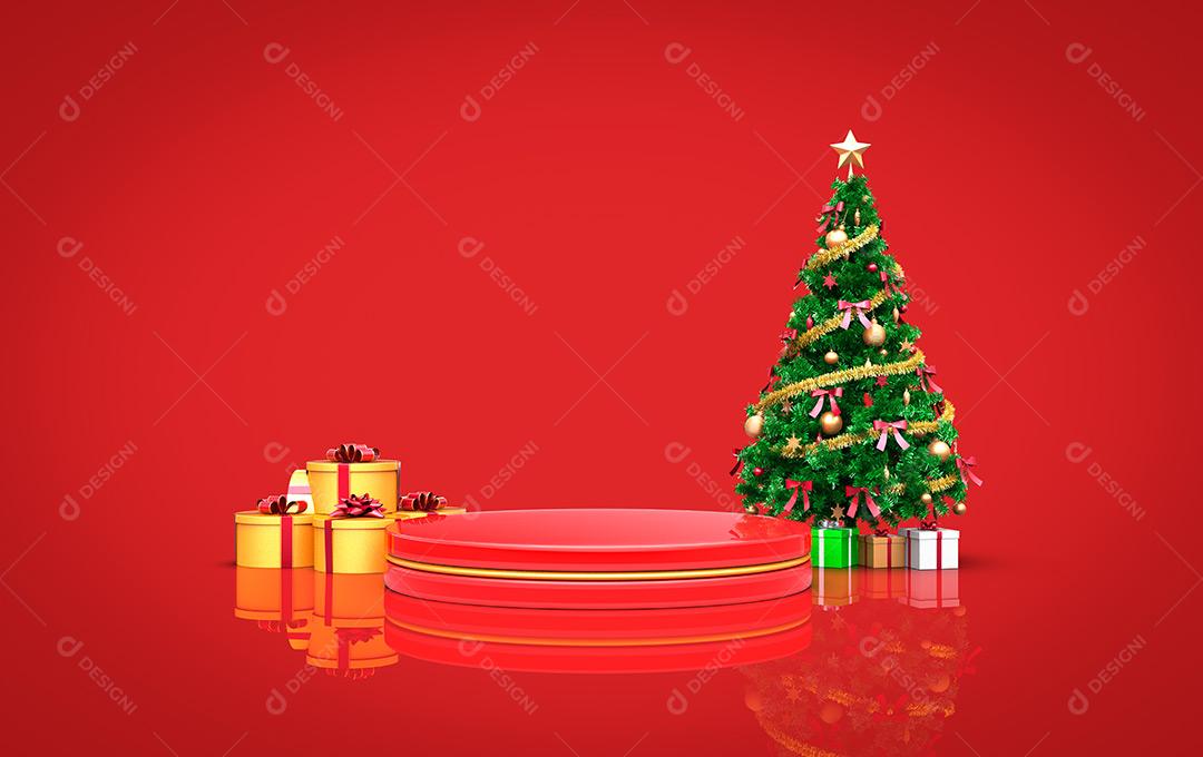 Árvore E Presentes De Natal Fundo Vermelho Imagem JPG