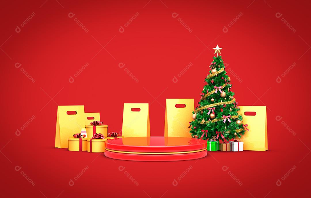 Christmas Tree And Gifts Red Background Image JPG
