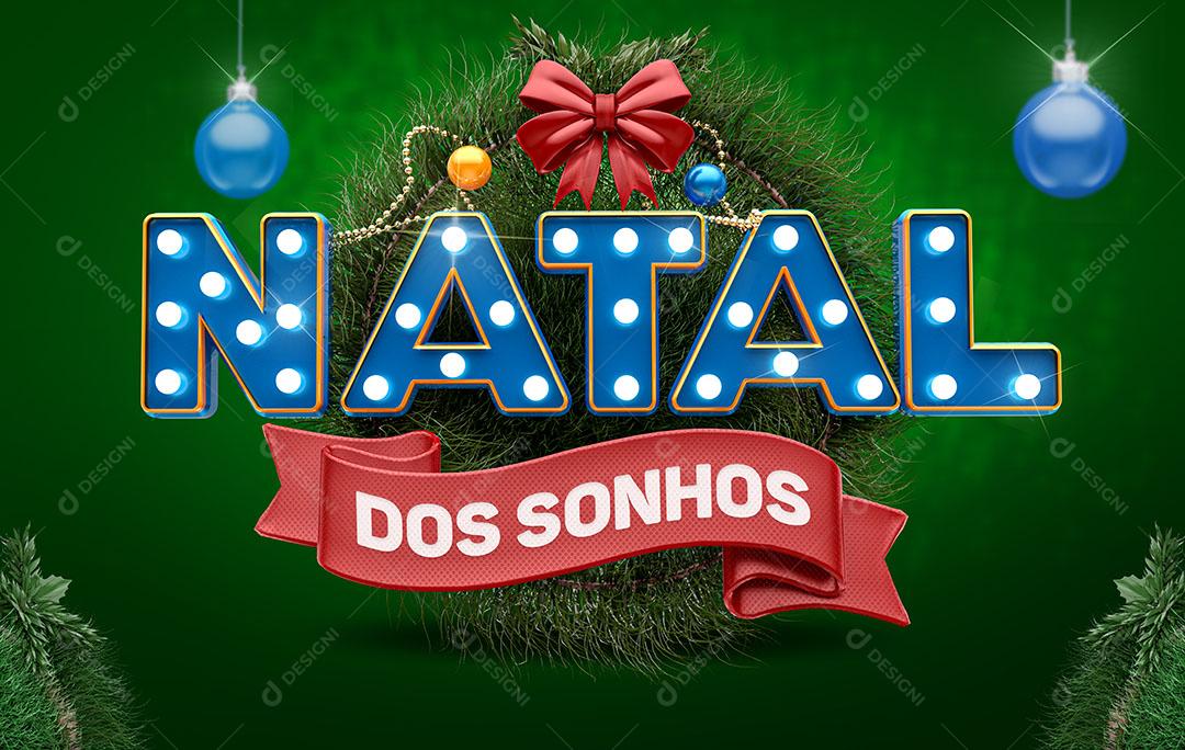 Natal dos Sonhos Selo 3D Azul Luminoso Para Composição PSD Editável