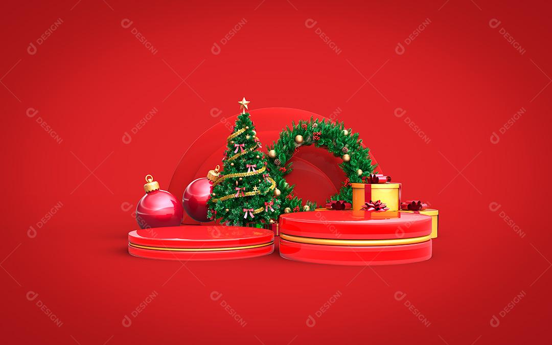 Árvore E Presentes De Natal Fundo Vermelho Imagem JPG