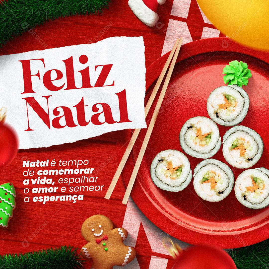 Feliz Natal é Tempo De Comemorar Natal Sushi Social Media PSD Editável