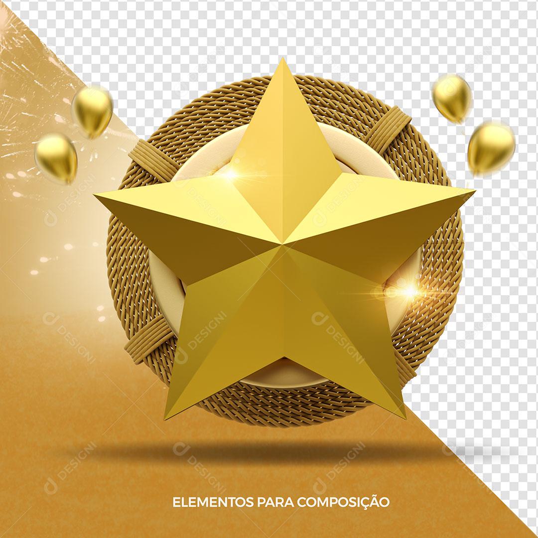 Elemento 3D Estrela Dourada Para Composição PSD