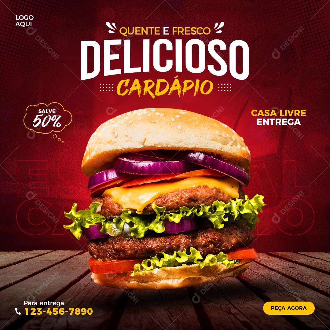 Social Media Hamburgueria Delicioso Cardápio 50% PSD Editável