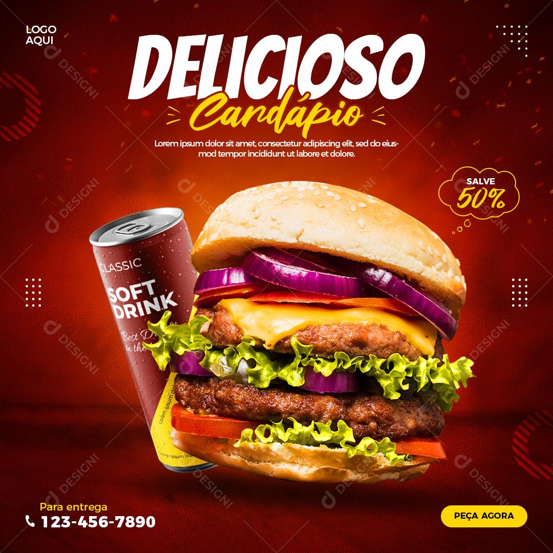 Hamburgueria Social Media Delicioso Cardápio PSD Editável