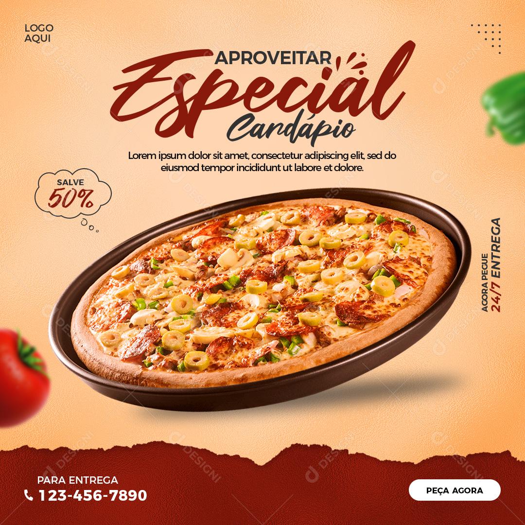 Social Media Pizzaria Aproveitar Especial Cardápio PSD Editável