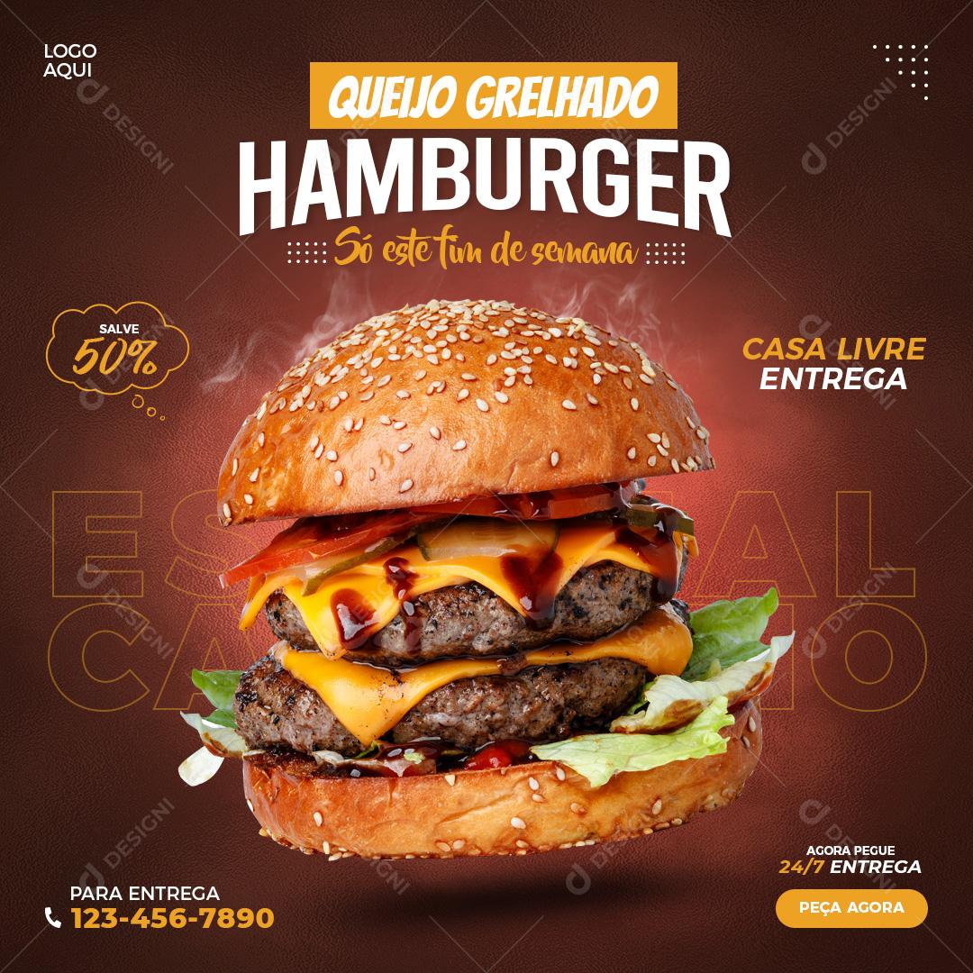 Social Media Hamburgueria Queijo Grelhado 50% De Desconto PSD Editável