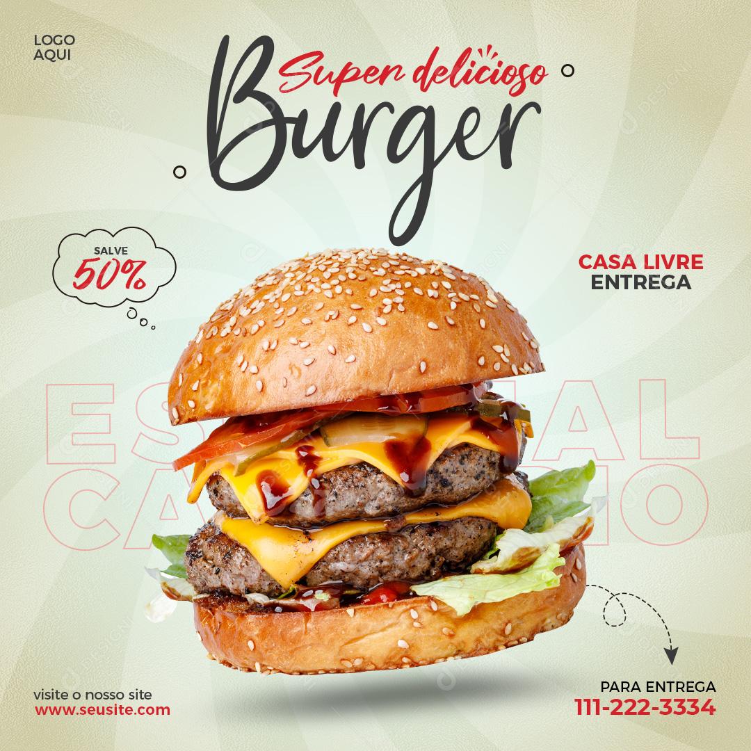 Social Media Hamburgueria O Burgue Super Delicioso PSD Editável