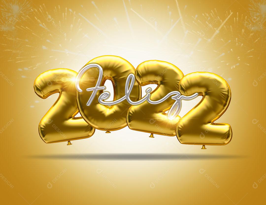 Feliz 2022 Texto 3D Ano Novo Elemento 3D Para Composição PSD