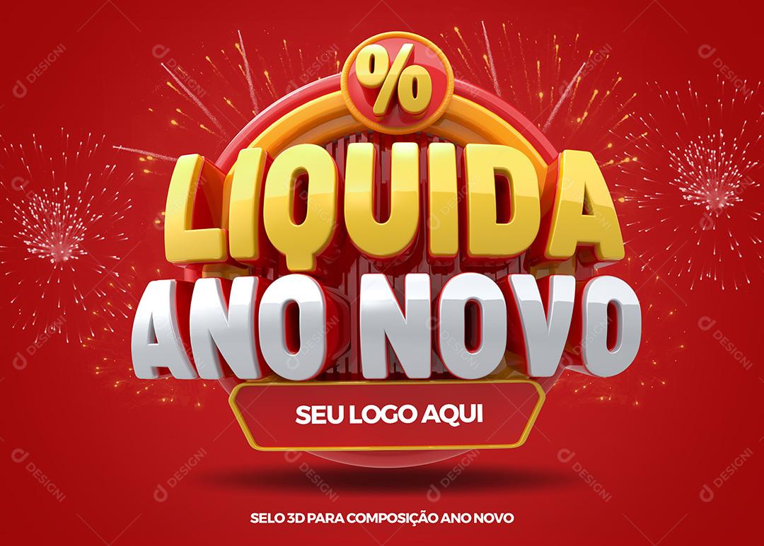 Selo 3D Liquida Ano Novo Para Composição PSD Editável