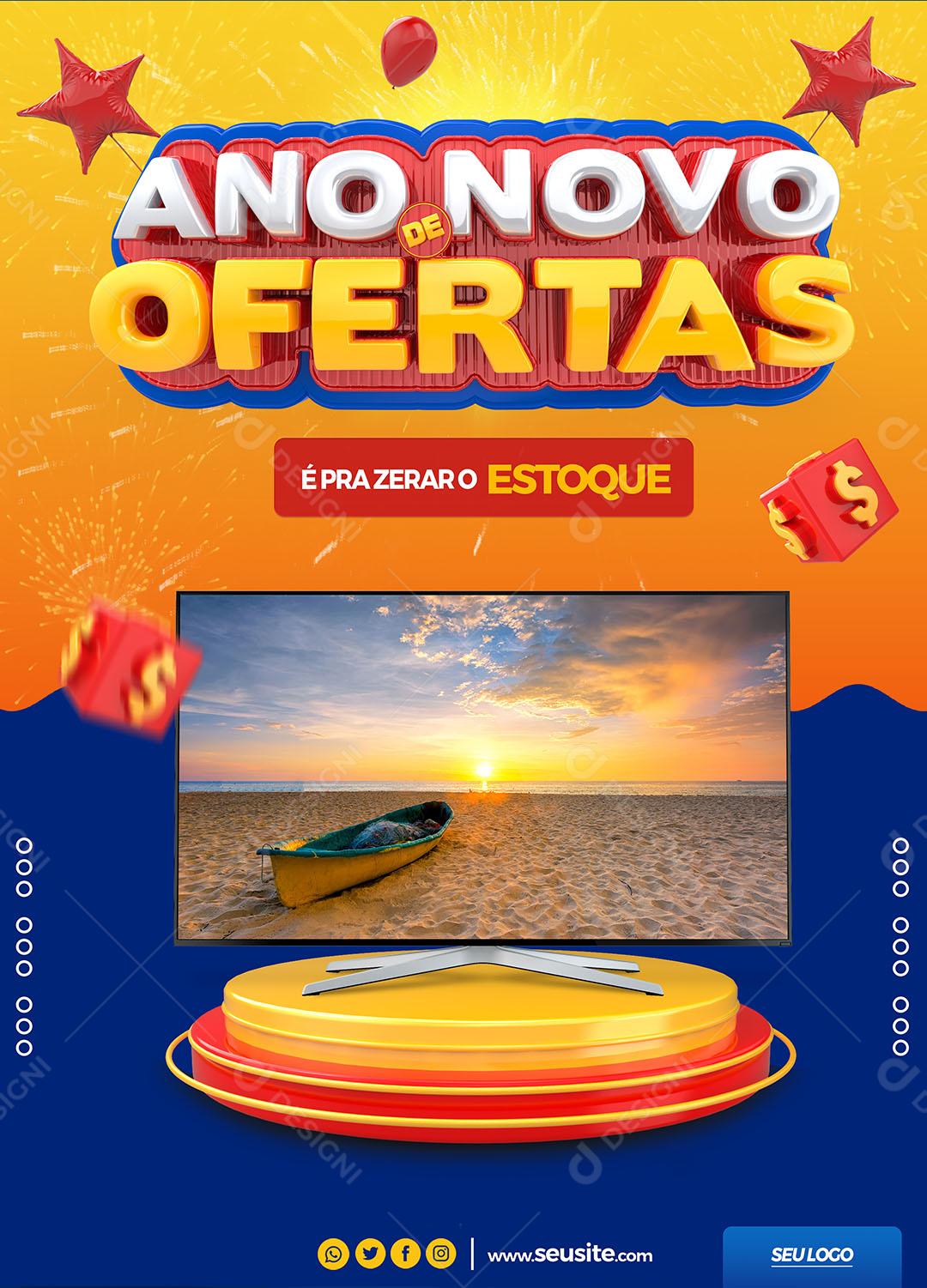 Social Media Story Ano Novo de Ofertas é Pra Zerar o Estoque Produto Eletrônicos PSD Editável