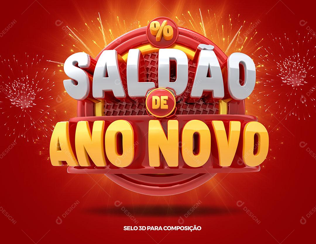 Saldão de Ano Novo Selo 3D Vermelho Para Composição PSD
