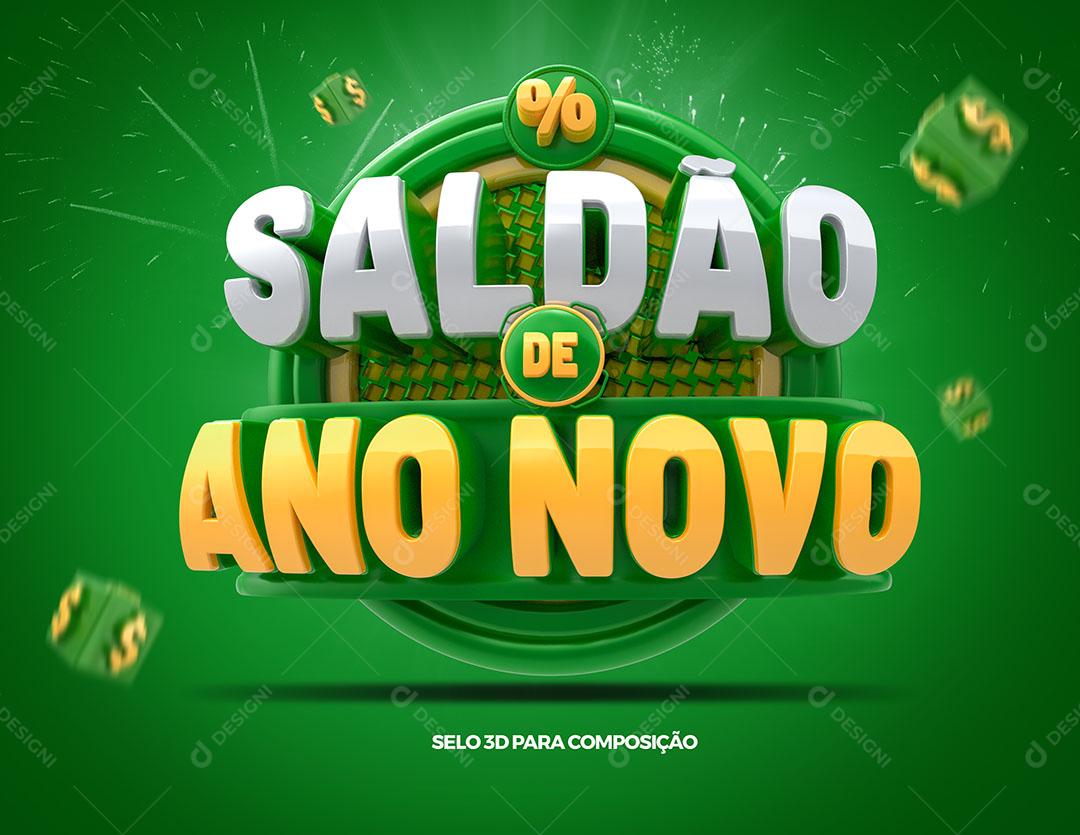 Saldão de Ano Novo Selo 3D Verde Para Composição PSD