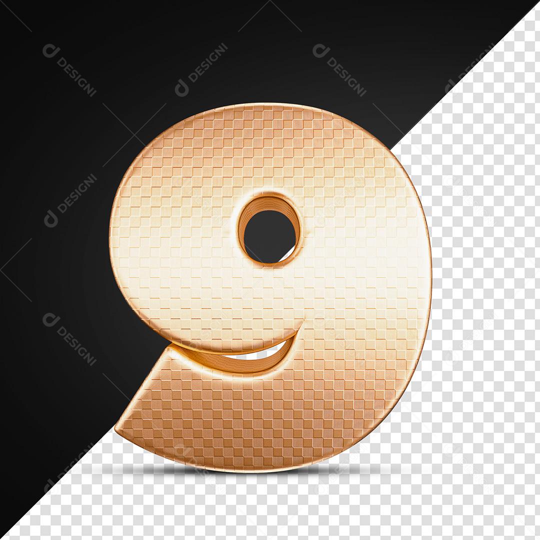 Elementos 3D Para Composição Número 9 Dourado PNG Transparente Sem Fundo