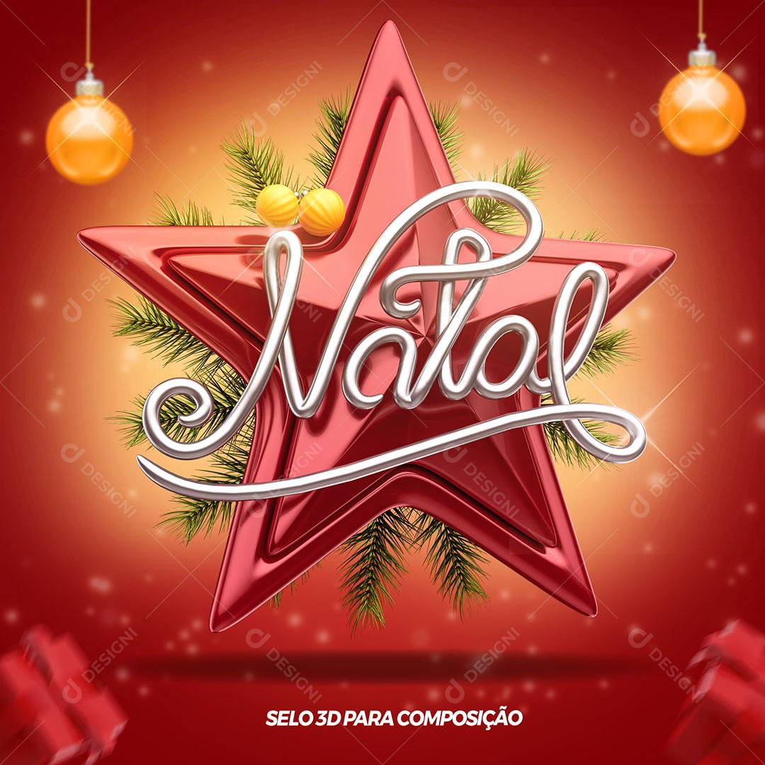 Selo 3D Natal Estrela Vermelha Para Composição PSD