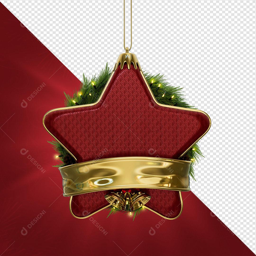Estrela Elemento 3D Natalino Para Composição PNG Transparente