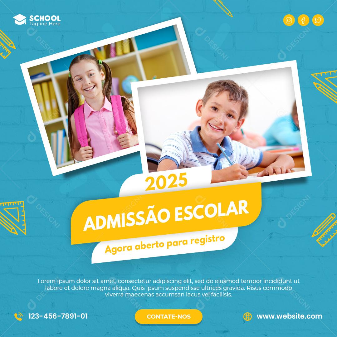 Escola Admissão Social Media Agora Aberto Para Registros PSD Editável
