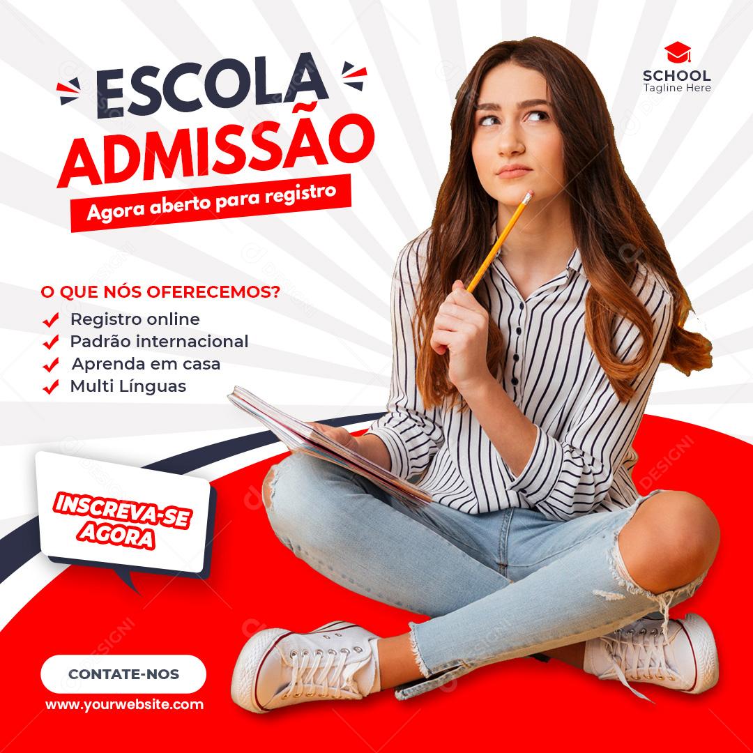 Social Media Escola De Admissão Agora Aberto Para Registros PSD Editável