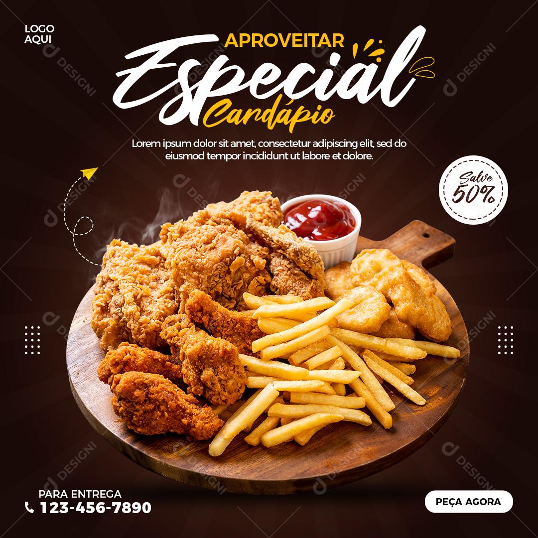 Social Media Delivery Cardápio Especial Aproveitar PSD Editável