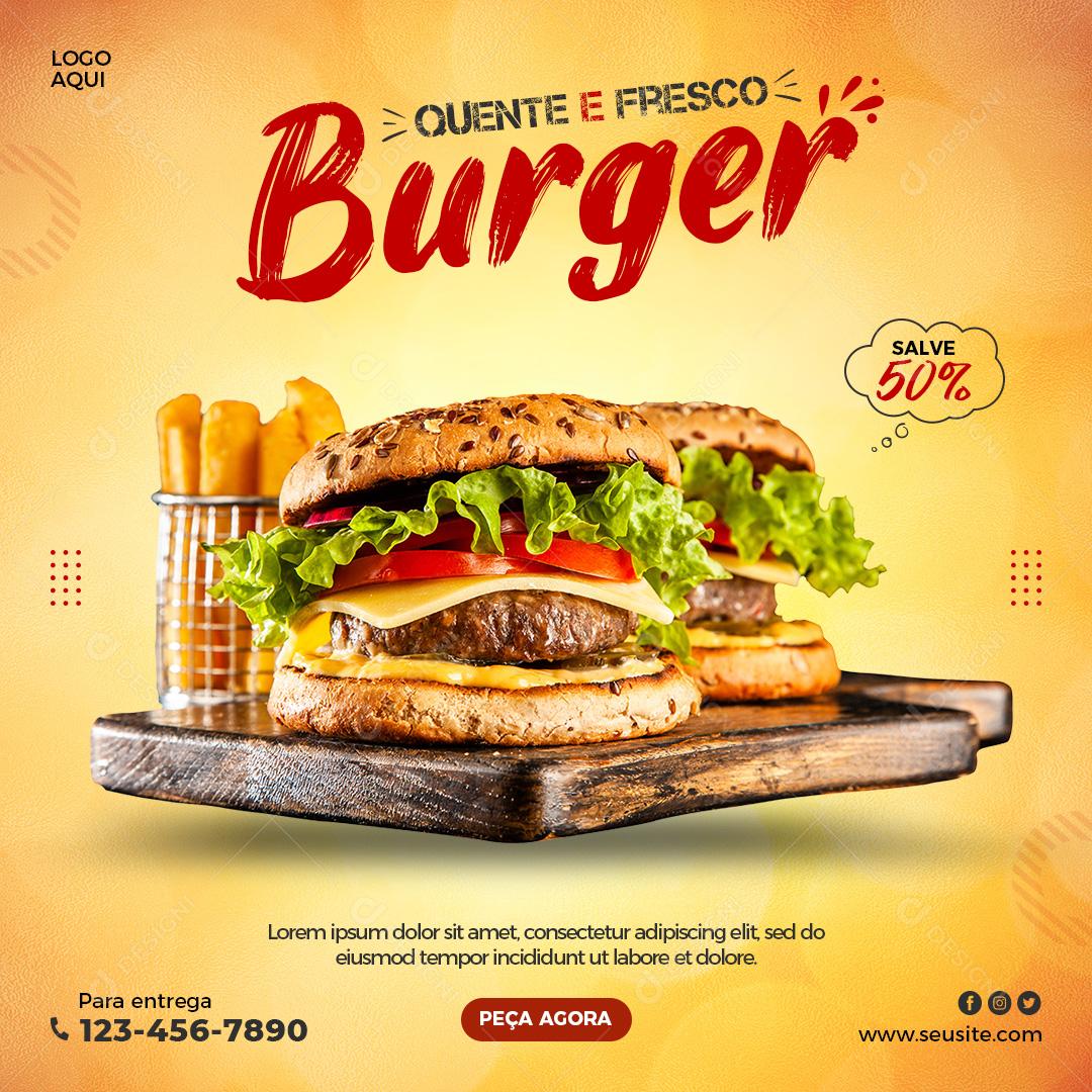 Social Media Hamburgueria Burguer Quente E Fresco PSD Editável