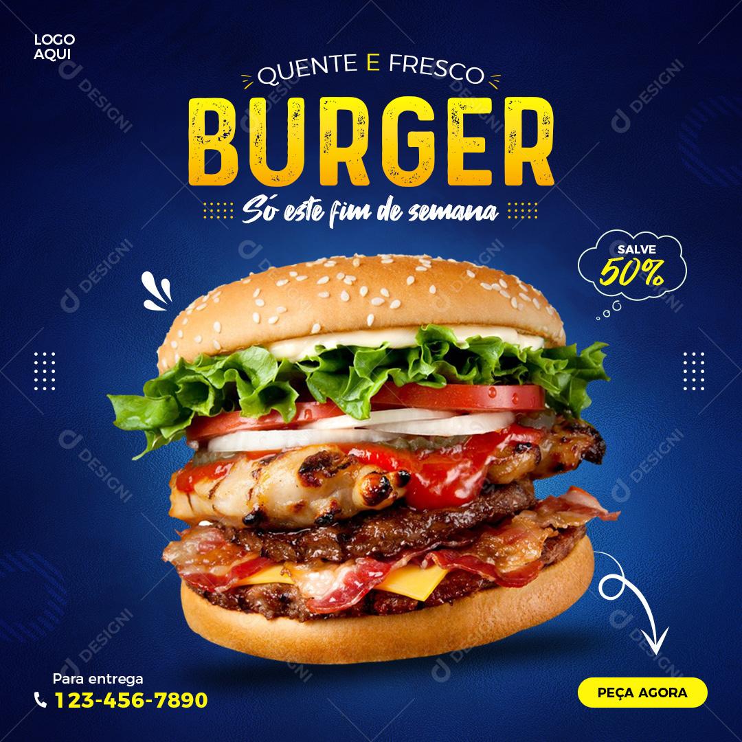 Social Media Hamburgueria Burgue 50% De Desconto Só Este Fim De Semana PSD Editável