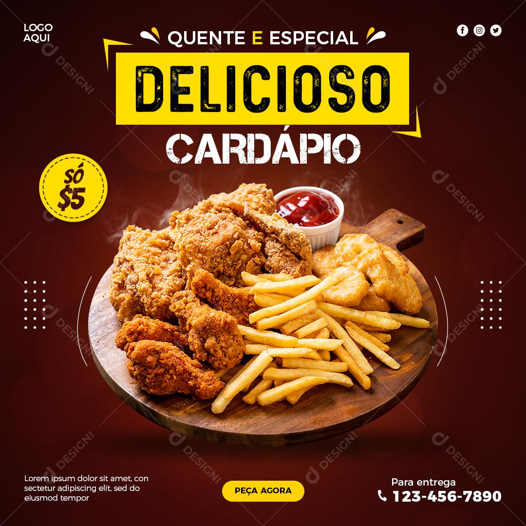 Social Media Delivery Delicioso Cardápio Quente E Especial PSD Editável