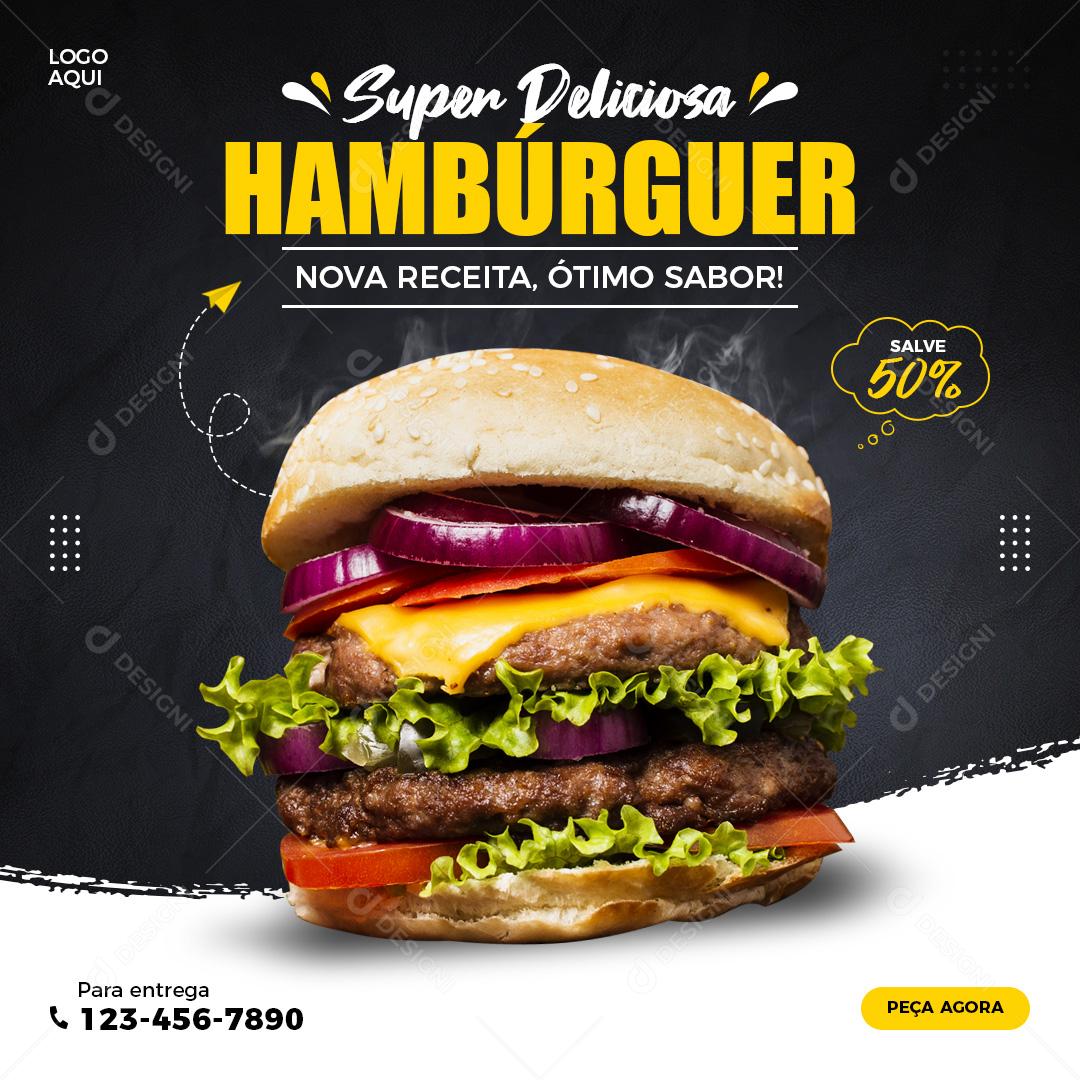 Social Media Hamburgueria Nova Receita Ótimo Sabor PSD Editável