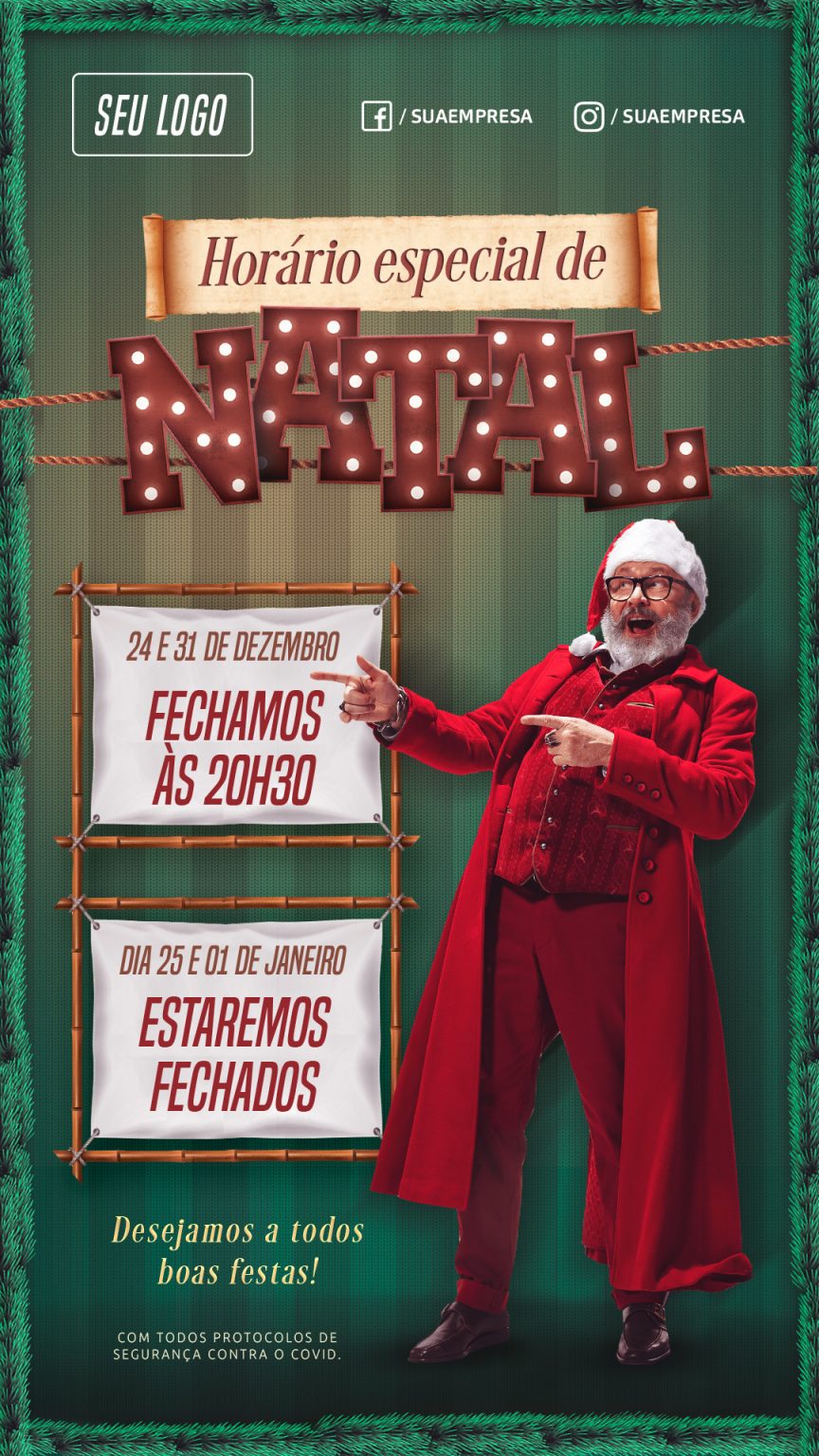 Horário Especial De Natal Dias 24 e 31 de Dezembro Social Media PSD Editável