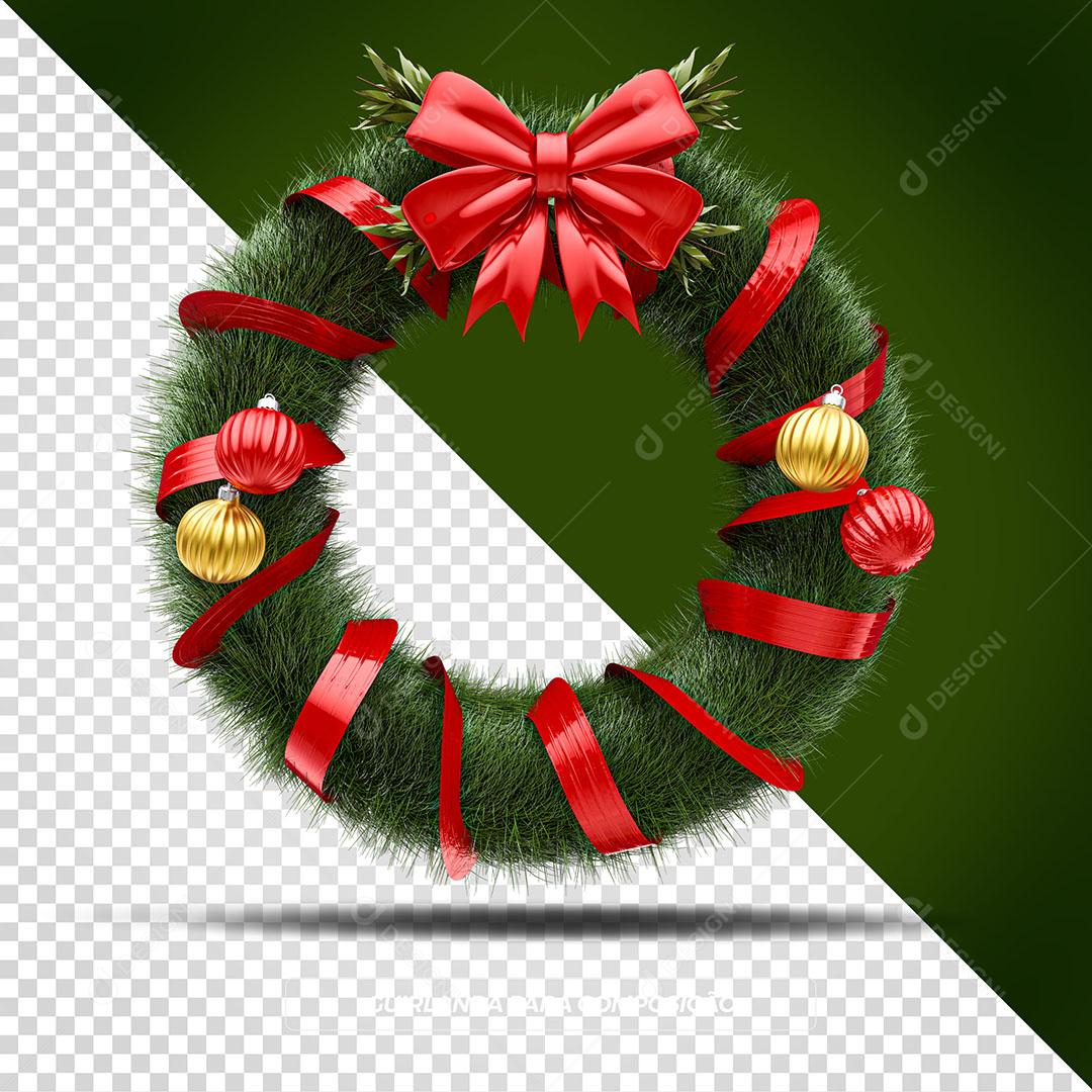 Guirlanda Natalina Elemento 3D Com Fitas Vermelha Para Composição PSD