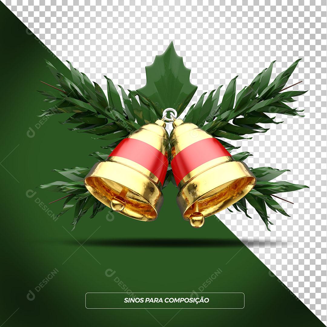 Sinos Natalino com Enfeite Elemento 3D Para Composição PSD